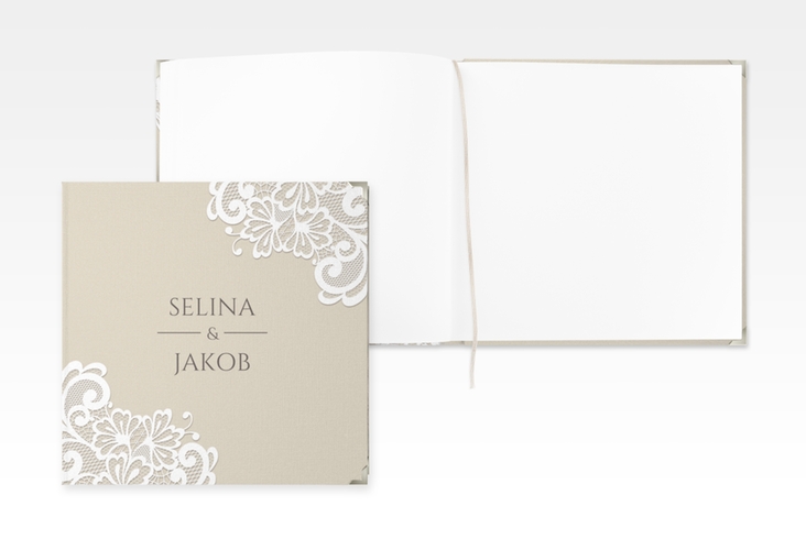 Gästebuch Selection Hochzeit Vintage Leinen-Hardcover beige mit floraler Spitze