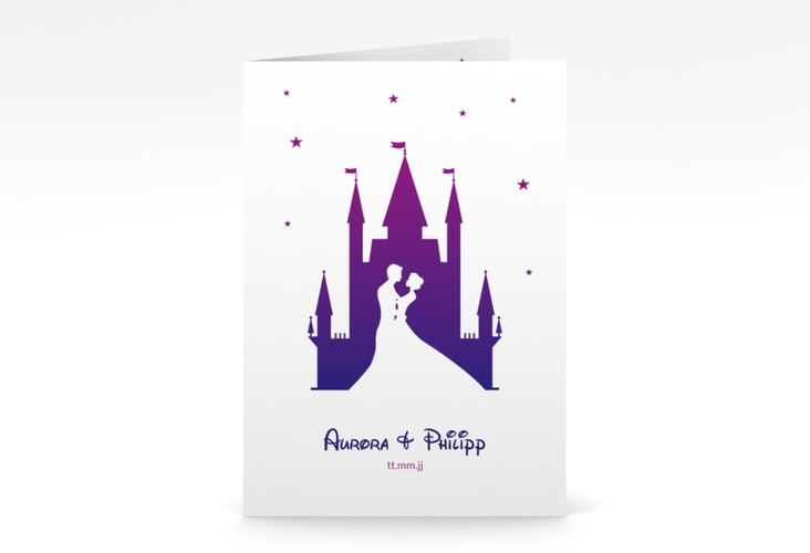 Danksagungskarte Hochzeit Castle A6 Klappkarte hoch lila hochglanz