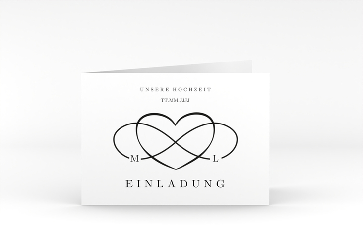 Hochzeitseinladung Infinity A6 Klappkarte quer schwarz