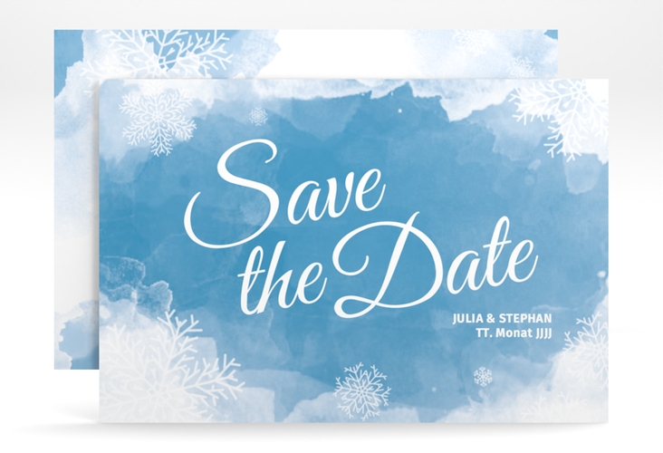 Save the Date-Karte Frozen A6 Karte quer blau hochglanz mit Winter-Design