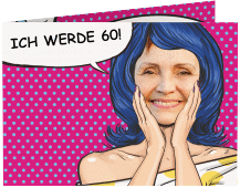 Einladung 60. Geburtstag Popart Woman A6 Klappkarte quer pink