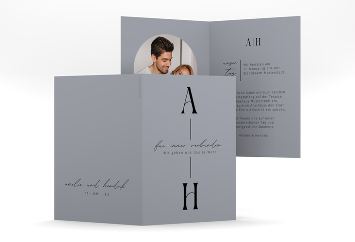 Einladungskarte Hochzeit Lebensbund A6 Klappkarte hoch mit veredelbaren Initialen