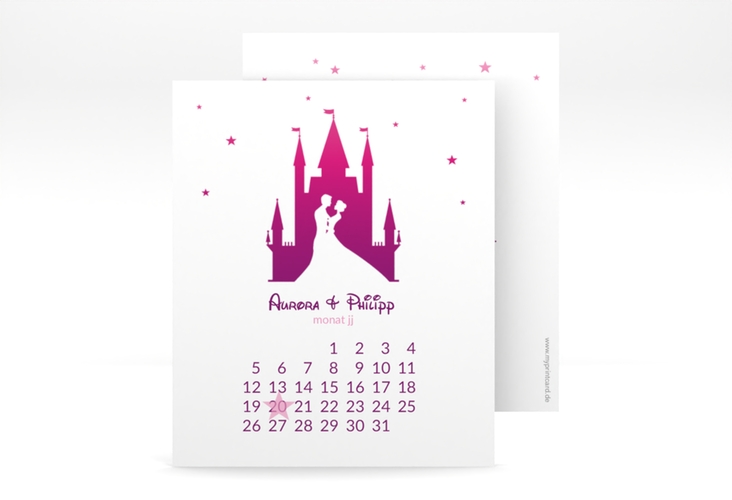 Save the Date-Kalenderblatt Castle Kalenderblatt-Karte pink hochglanz