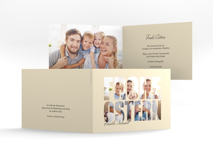Osterkarte Osterzeit A6 Klappkarte quer beige hochglanz