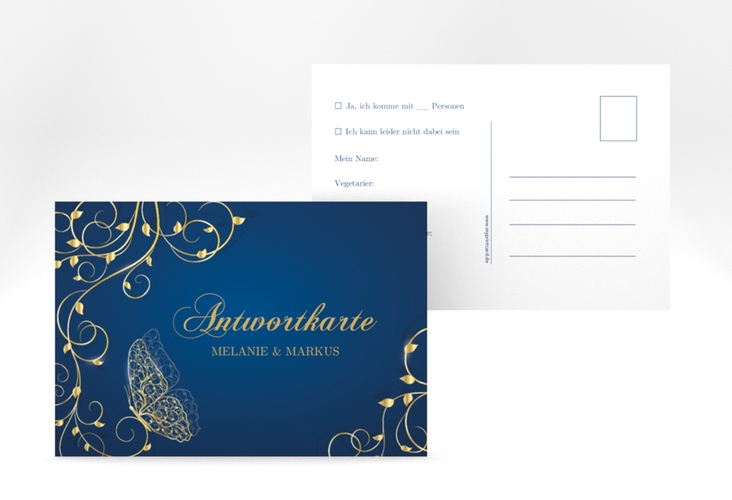 Antwortkarte Hochzeit Eternity A6 Postkarte blau hochglanz