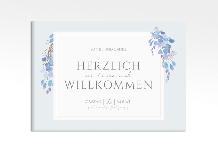 Willkommensschild Leinwand Blauregen 70 x 50 cm Leinwand blau mit Wisteria-Blüten