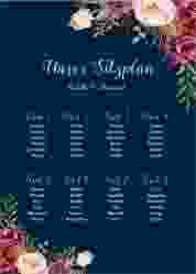 Sitzplan Poster Hochzeit Flowers 50 x 70 cm Poster blau mit bunten Aquarell-Blumen