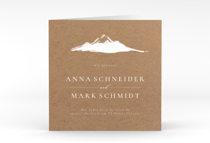 Hochzeitseinladung Berghochzeit quadr. Klappkarte Kraftpapier mit Berg-Motiv