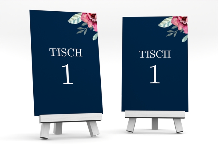 Tischnummer Hochzeit Blooming Tischaufsteller blau hochglanz