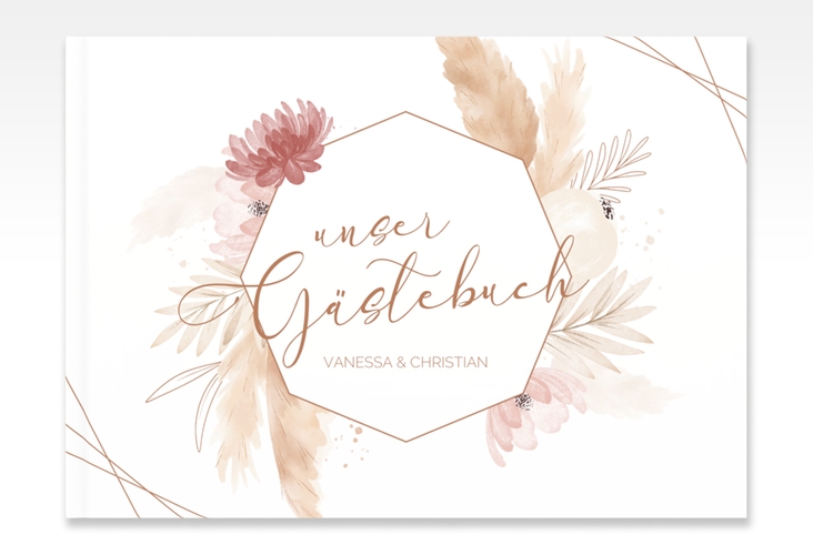 Gästebuch A4 quer Bohostyle A4 quer, Hardcover mit Pampasgras in Aquarell