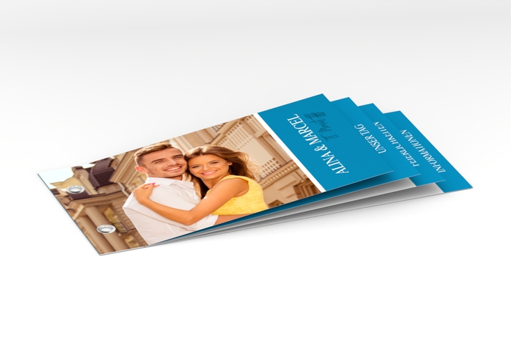 Hochzeitseinladung Classic Booklet blau hochglanz