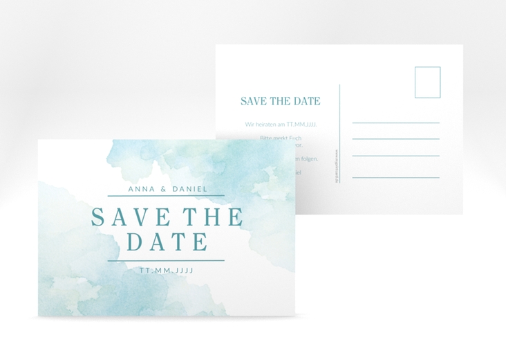 Save the Date-Postkarte Blush A6 Postkarte tuerkis hochglanz