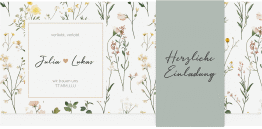 Klick: Details zu Hochzeitseinladung "Blumenwiese" anzeigen Hochzeitseinladung Blumenwiese Wickelfalzkarte + Banderole bunt