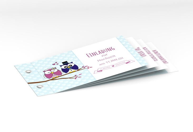 Hochzeitseinladung Eulenliebe Booklet blau