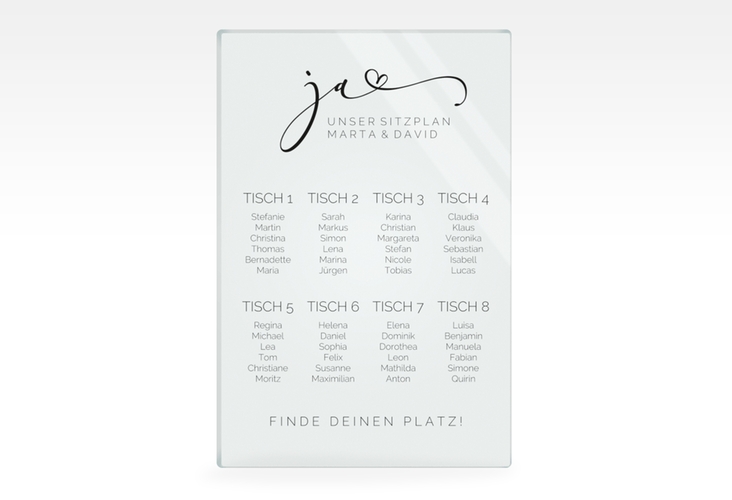 Sitzplan Acryl Hochzeit Jawort 40 x 60 cm Acryl modern minimalistisch mit veredelter Aufschrift