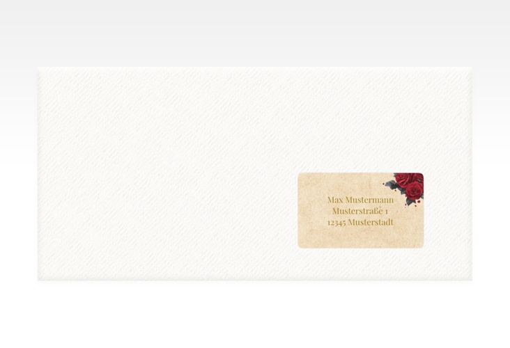 Empfängeretikett Hochzeit Drachenliebe 63,5 x 38,1 mm beige mit schwarzem und weißem Drachen zu einem Herz verschlungen