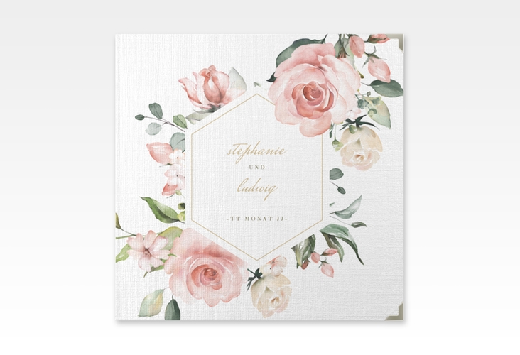 Gästebuch Selection Hochzeit Graceful Leinen-Hardcover weiss mit Rosenblüten in Rosa und Weiß