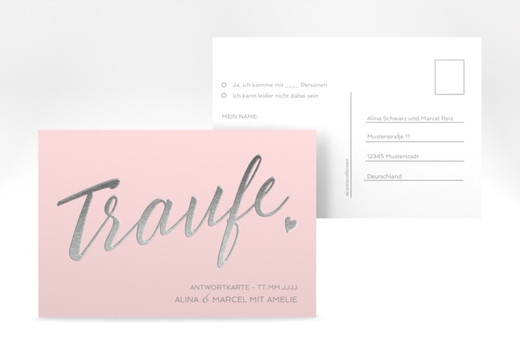 Antwortkarte Hochzeit Traufe A6 Postkarte rosa