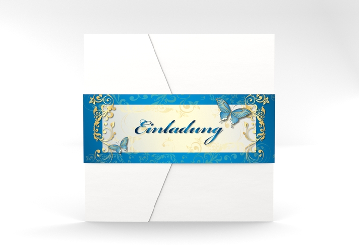Hochzeitseinladung Toulouse Pocketfold blau hochglanz