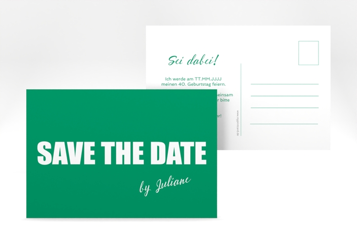 Save the Date-Postkarte Geburtstag Zig A6 Postkarte gruen