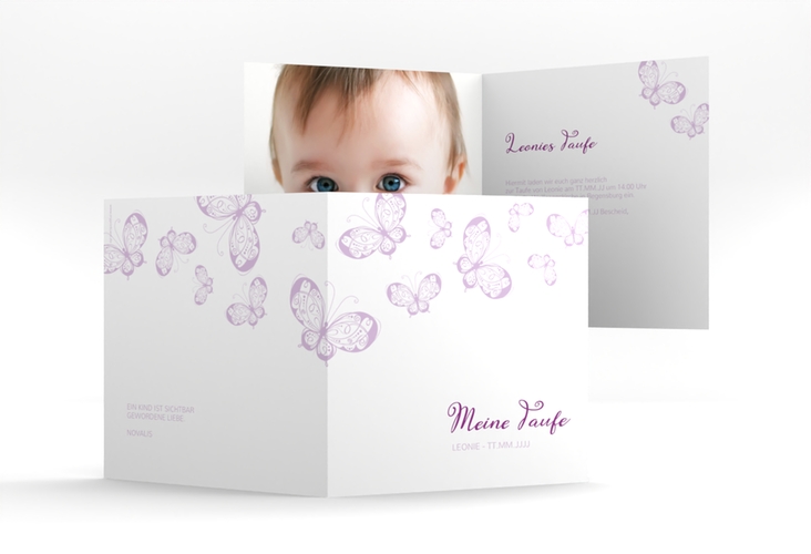 Einladung Taufe Protection quadr. Klappkarte lila