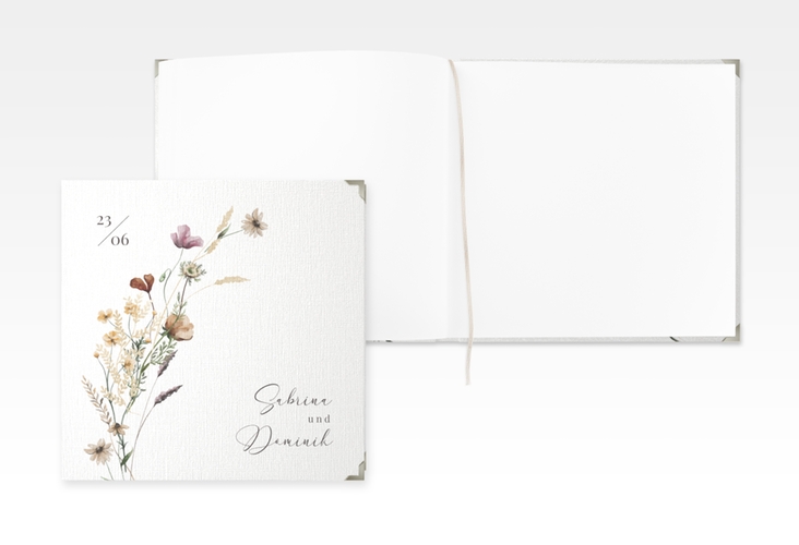 Gästebuch Selection Hochzeit Sauvages Leinen-Hardcover weiss mit getrockneten Wiesenblumen