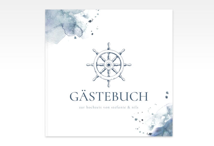 Gästebuch Creation Hochzeit Steuerrad 20 x 20 cm, Hardcover in maritimen Blautönen