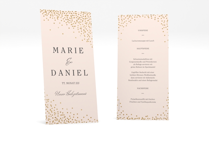 Menükarte Hochzeit Glitter lange Karte hoch rosa hochglanz