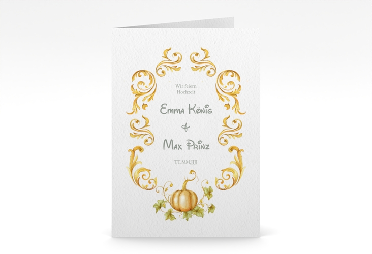 Einladungskarte Hochzeit Märchenhaft A6 Klappkarte hoch gold