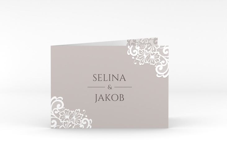 Dankeskarte Hochzeit Vintage A6 Klappkarte quer grau hochglanz mit floraler Spitze