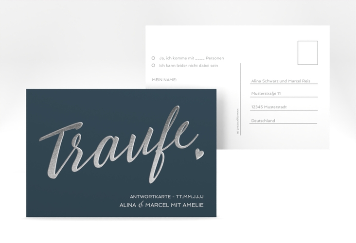 Antwortkarte Hochzeit Traufe A6 Postkarte blau