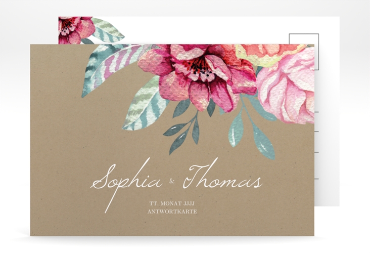 Antwortkarte Hochzeit Blooming A6 Postkarte Kraftpapier