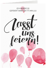 Einladung 50. Geburtstag Ballon A6 Klappkarte hoch rot mit Luftballons im Aquarell-Design