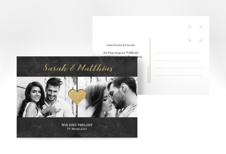 Verlobungskarte Hochzeit Sparkly A6 Postkarte gold