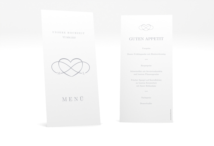 Menükarte Hochzeit Infinity lange Karte hoch grau