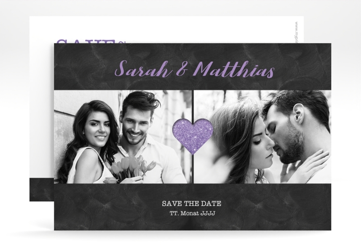 Save the Date-Karte Sparkly A6 Karte quer lila hochglanz