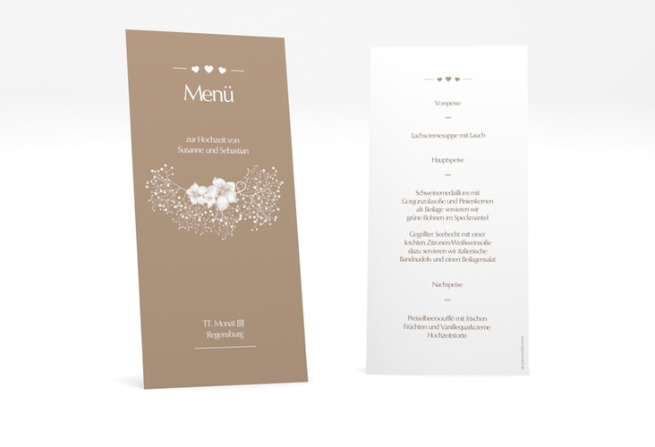 Menükarte Hochzeit Jena lange Karte hoch braun