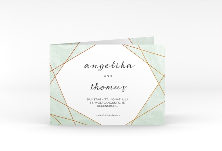 Danksagungskarte Hochzeit Asymmetry A6 Klappkarte quer gruen hochglanz