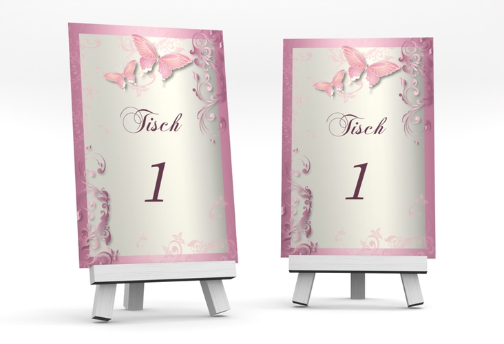 Tischnummer Hochzeit Toulouse Tischaufsteller rosa hochglanz