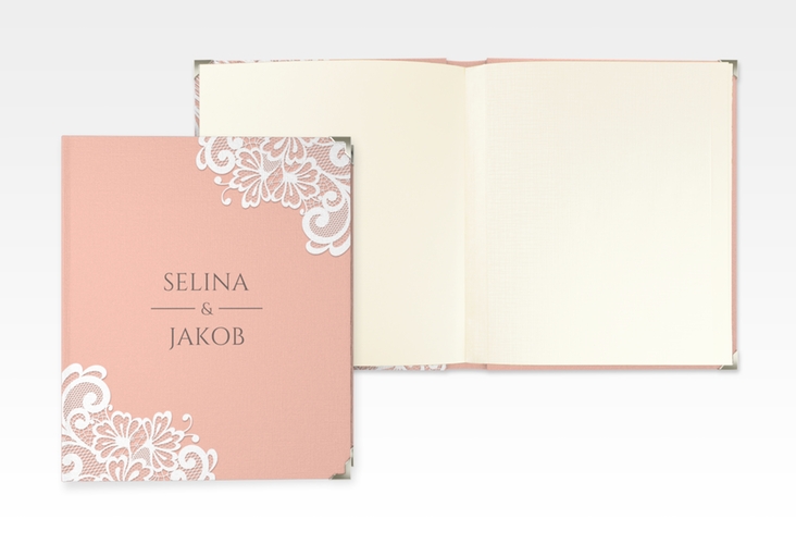 Hochzeitsalbum Vintage 21 x 25 cm apricot mit floraler Spitze