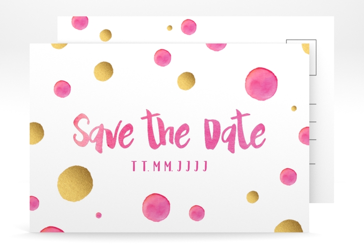 Save the Date-Postkarte Geburtstag Dots A6 Postkarte pink hochglanz