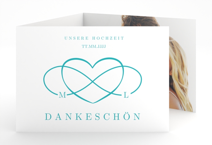 Danksagungskarte Hochzeit Infinity A6 Doppel-Klappkarte tuerkis hochglanz