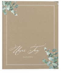 Klick: Details zu Hochzeitsalbum "Eucalypt" anzeigen Hochzeitsalbum Eucalypt 21 x 25 cm Kraftpapier mit Eukalyptus und edlem Rahmen