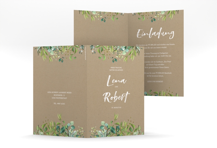 Einladungskarte Hochzeit Natural A6 Klappkarte hoch Kraftpapier hochglanz