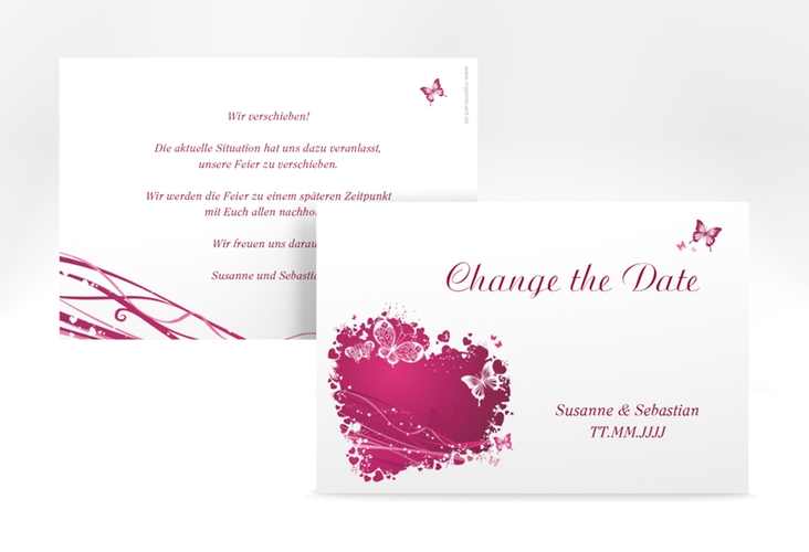 Change the Date-Karte Hochzeit Mailand A6 Karte quer pink hochglanz