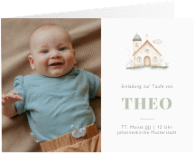 Klick: Details zu Einladung Taufe "Cute Church" anzeigen Einladung Taufe Cute Church A6 Klappkarte quer weiss