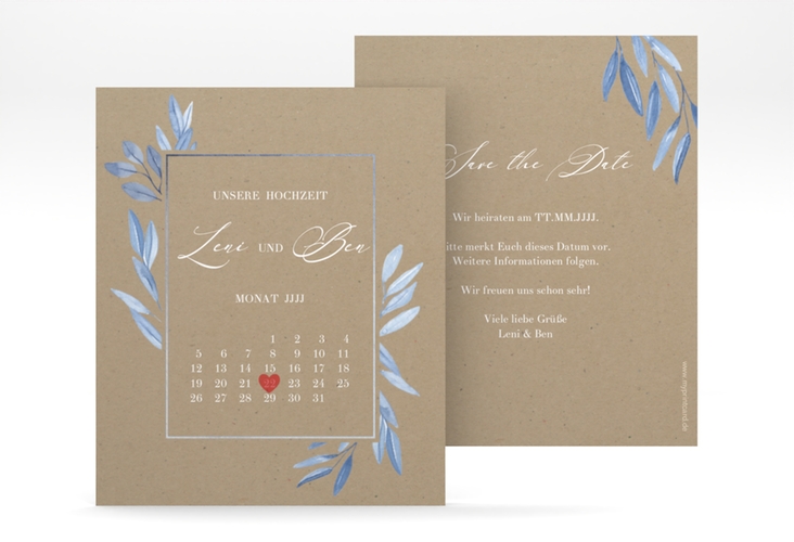 Save the Date-Kalenderblatt Classicblue Kalenderblatt-Karte Kraftpapier hochglanz