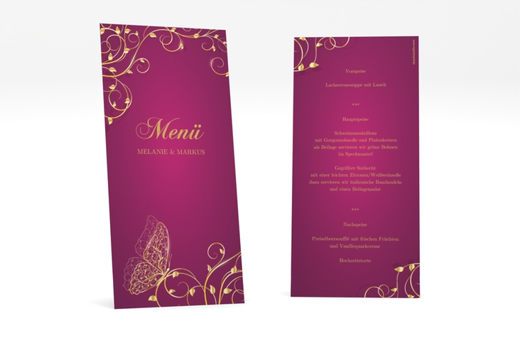 Menükarte Hochzeit Eternity lange Karte hoch pink hochglanz