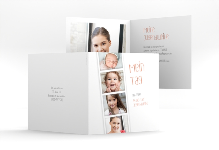 Einladung Jugendweihe Photostrip quadr. Klappkarte apricot