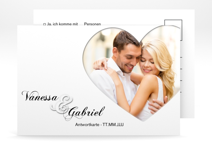 Antwortkarte Hochzeit Sweetheart A6 Postkarte weiss hochglanz
